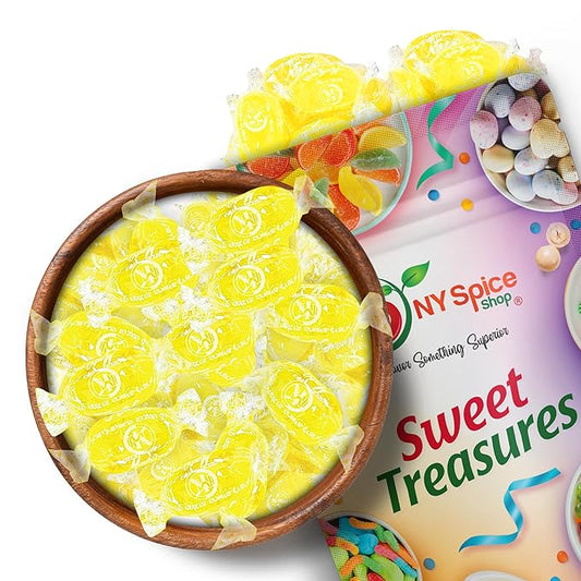 NY Spice Shop Sour Lemon Hard Candy Decorations - 1 Pound Tangy and Sweet Lemon Flavoured Candy - Old Fashioned Individually Wrapped Candy for Party Decorations