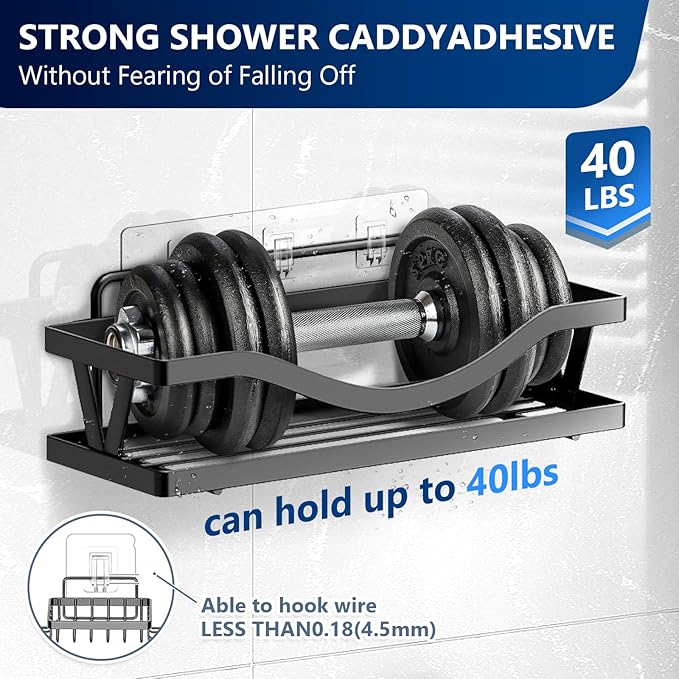 14 Pack Shower Caddy Replacement, Strong Adhesive Flat Hooks, Clear Waterproof Shower Shelf Strips for No Drilling Bathroom Storage Shelves, Soap Holder, and Kitchen Racks
