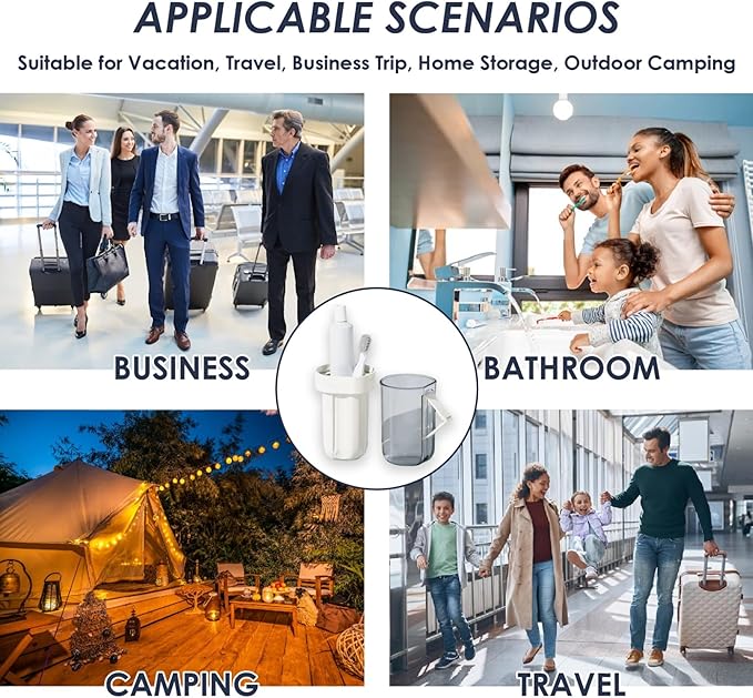 Toothbrush Travel Case, 2-in-1 Portable Toothbrush Holder with Leak-Proof Tray and Rinse Cup with Handle for Travel, Camping, Gym, and Outdoor Use