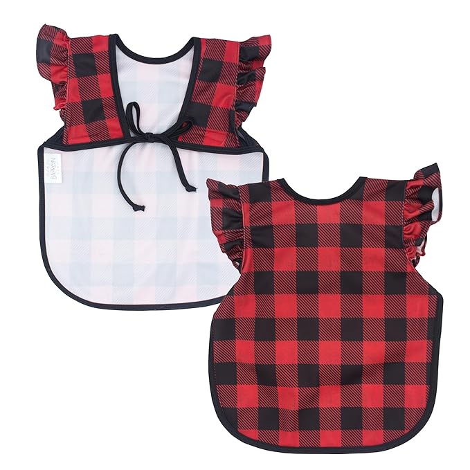 BapronBaby Flutter Red Buffalo Plaid Bapron - No Neck Tie Safer Bib for Baby & Toddler - Soft Waterproof Stain Resistant - Machine Washable - Sz Baby/Toddler 6m-3T