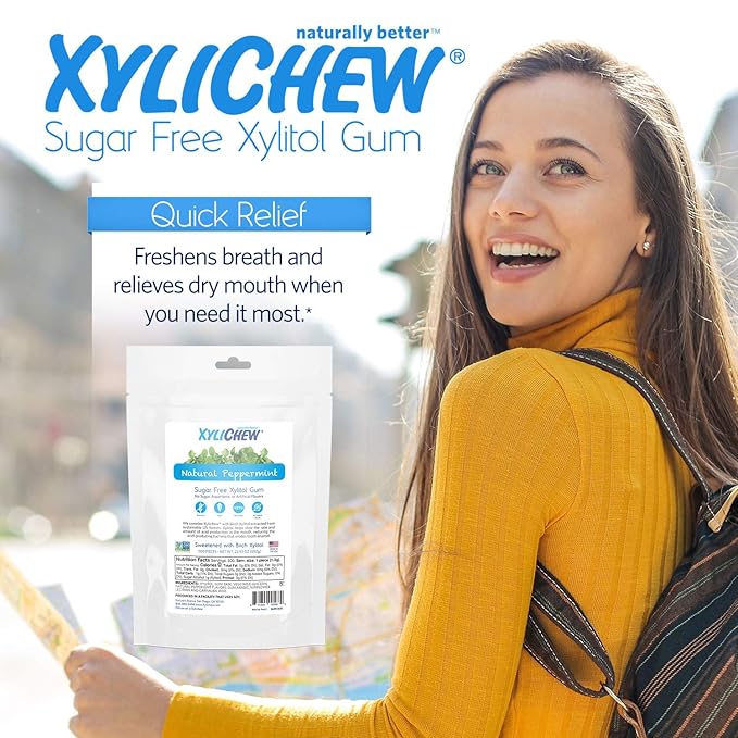 Xylichew 100% Xylitol Chewing Gum - Non GMO, Non Aspartame, Gluten Free, and Sugar Free Gum - Natural Oral Care, Relieves Bad Breath and Dry Mouth - Peppermint, 500 Count