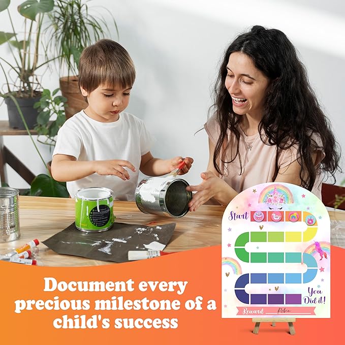 Unicorn Theme Wooden Reward Chart, Behavior Reward Charts, Incentive Responsibility Chart for Girls Kids Toddlers Chore Homework Good Habits Assignments Attendance, 01