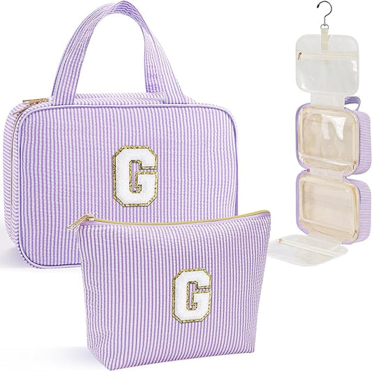 YOOLIFE Graduation Gifts for Her - Hanging Toiletry Bag for Women, Travel Toiletry Bag Makeup Bag, Personalized Travel Essentials for Women - Letter G, Purple