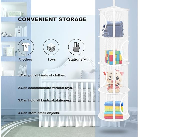 Libeder Mesh Hanging Storage Space Saver Bags Organizer,Foldable Storage Organizer 4 Compartments Toy Storage Basket for Kids Room Bathroom 2 Sets, White