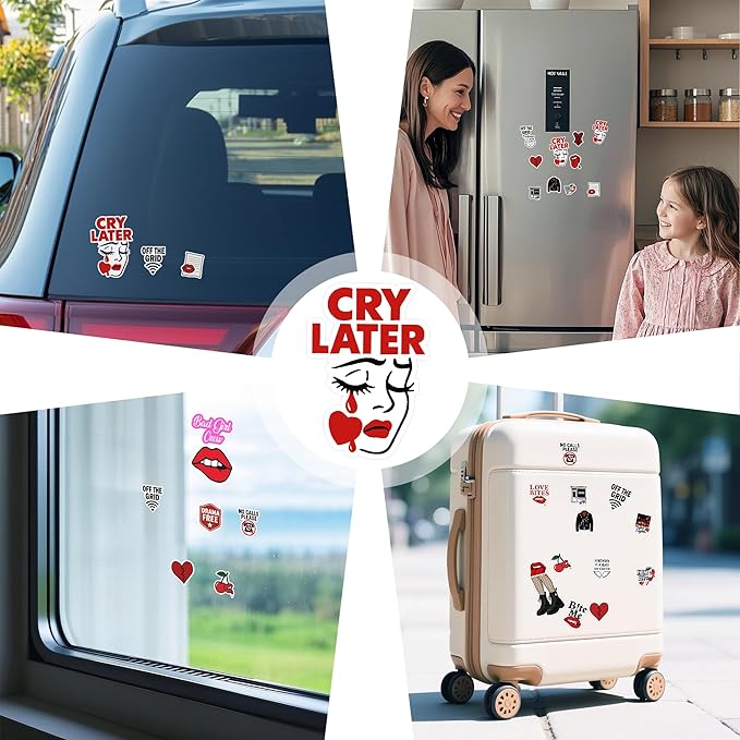 100 Pcs Downtown Girl Stickers, Aesthetic Trendy Y2K Sticker Red Black Vinyl Waterproof Decals for Car, Water Bottle Scrapbook Helmet Gift for Men Women Birthday Christmas