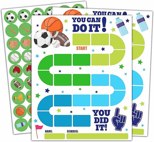 10 Sports Reward Chart with 216 Round Stickers, Incentive Behavior Chart for Kids at Home Classroom, Kids Routine Daily Chore Sticker Chart-A14