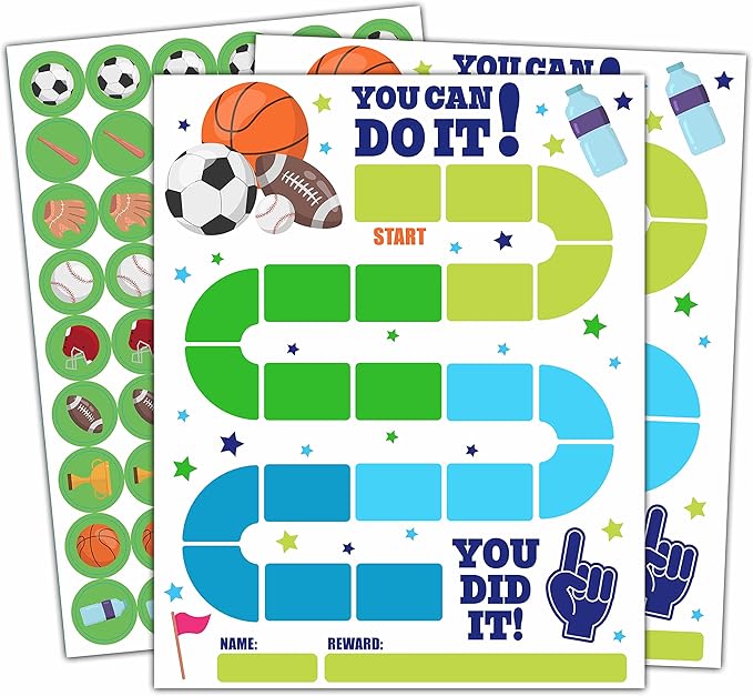 20 Sports Reward Chart with 432 Round Stickers, Incentive Behavior Chart for Kids at Home Classroom, Kids Routine Daily Chore Sticker Chart-B14