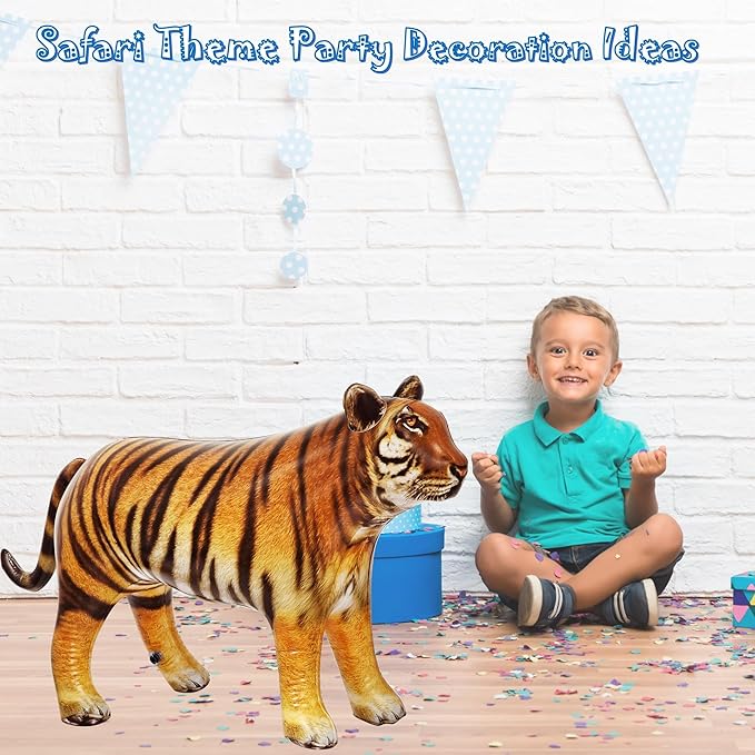 Jet Creations Tiger Inflatable 40"L x 20"H – Blow Up Animal Toy for Kids 3+ – Safari Party, Birthday, Holiday & Halloween Decor, Yard Display, Pool Play, VBS, Orange with Black Stripes, 1 PC