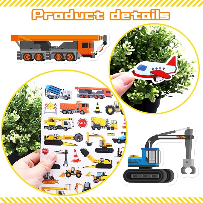 Construction Cars and Trucks Stickers 665 Counts Transportation Waterproof Car Adhesive Sticker Birthday Invitations Envelops Decorations Party Goodie Gifts Bags School Game Class Rewards