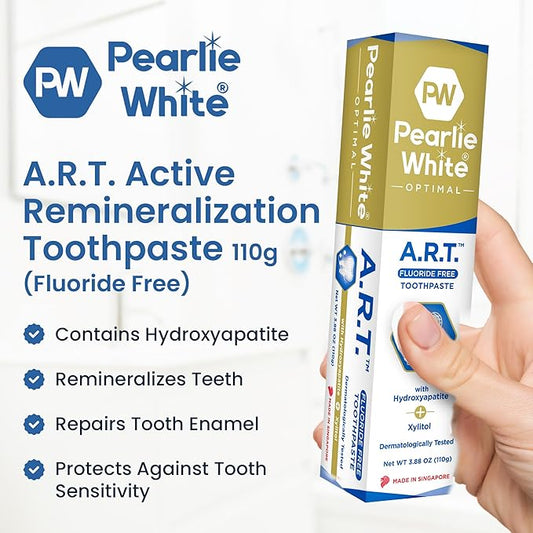 Pearlie White Active Remineralization Fluoride Free Toothpaste - 3.8oz/110gm - Remineralizing Toothpaste for Tooth Enamel Repair - Helps Remove Stains - Contains Hydroxyapatite and Xylitol - Pack of 2