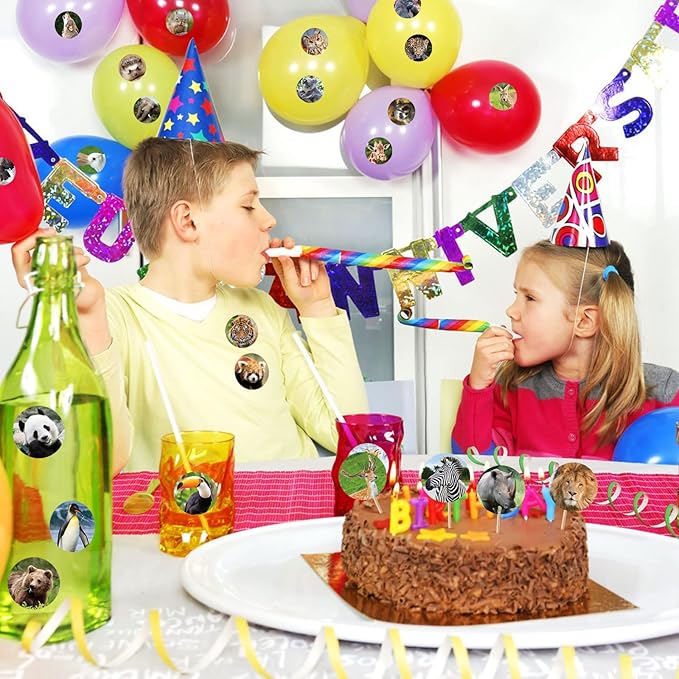 480 Counts Cute Jungle Zoo Wild Animal Stickers 1.5 Round Adhesive Labels Stickers for Baby Shower Wild One Birthday Party Favors Goodie Gift Bag Invitation Envelope Sealing Birthday Card Wrap Decor