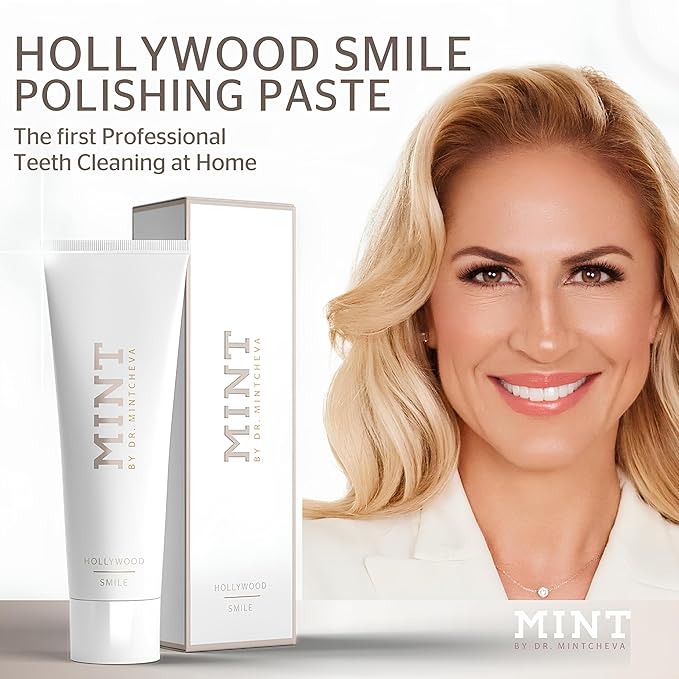 Mint Hollywood Smile polishing Paste with whitening Effect (1x 75 ml) - Professional Teeth Cleaning at Home - Effective deep Cleaning - Smooth, White Teeth - Microplastic-Free - by Dr. Mintcheva