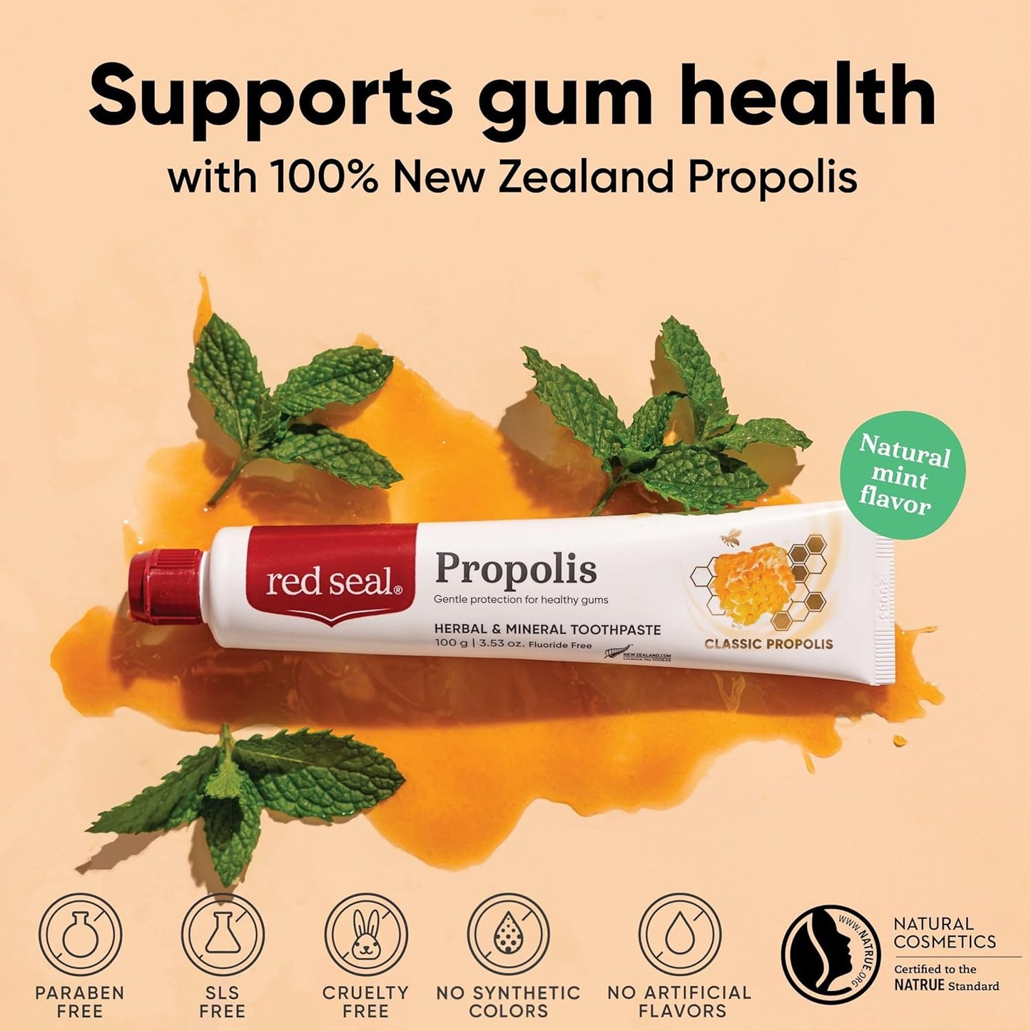 Red Seal Propolis Herbal & Mineral Natural Toothpaste - Fluoride Free, Organic, NATRUE Certified Natural- Supports Natural Gum Health and Oral Hygiene, Prevents Plaque, Vegan, Cruelty-Free (2)