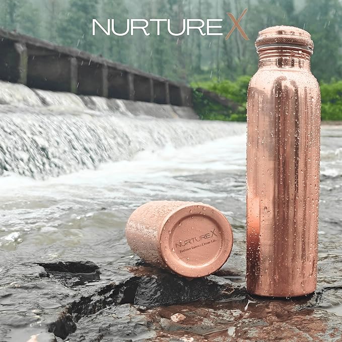 Pure Copper Water, Bottle 34 Oz / 1 Liter, Leak-Proof, Joint-Free, Anti-Tarnish Protective Coating, Handcrafted, Eco-Friendly & Ayurvedic Drinkware for Yoga, Gym & Office - Smooth
