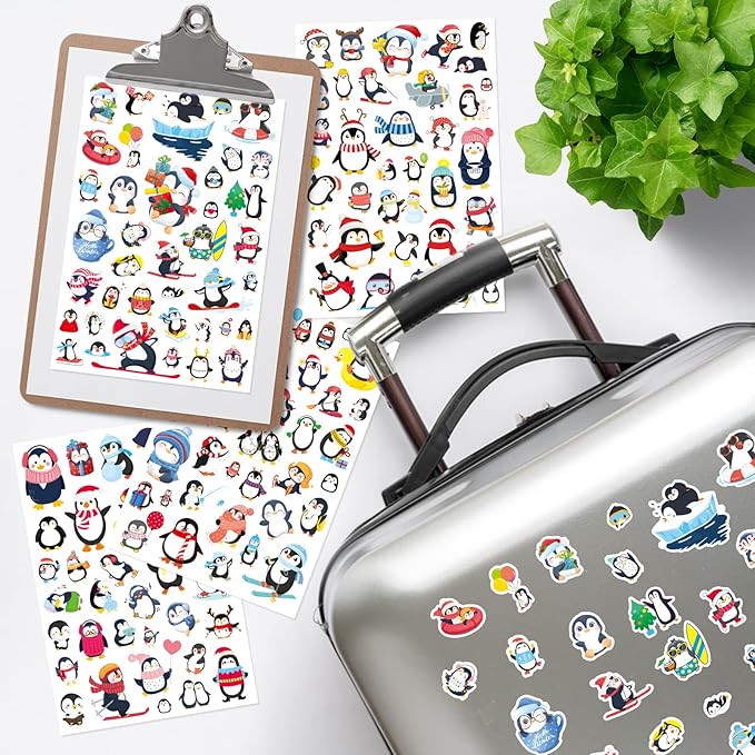 Cute Penguin Stickers 720 Counts Waterproof Cartoon Penguin Animal Decal Sticker Party Gifts Goodie Bags Decor Reward Birthday Party Favors Water Bottle Laptop Adhesive Sticker Invitation Decor