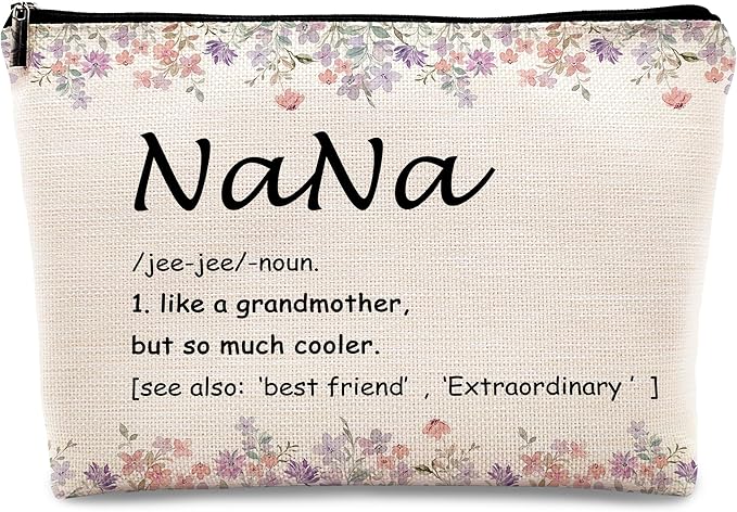 kdqua Nana Floral Makeup Bag, Best Grandma Gifts for Christmas Birthday from Grandkids, Nana Gifts from Granddaughters Grandsons Cosmetic Bags Zipper Pouch Travel Organizer Toiletry Bag