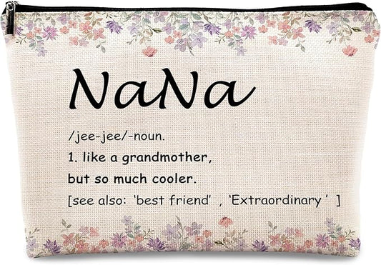 kdqua Nana Floral Makeup Bag, Best Grandma Gifts for Christmas Birthday from Grandkids, Nana Gifts from Granddaughters Grandsons Cosmetic Bags Zipper Pouch Travel Organizer Toiletry Bag