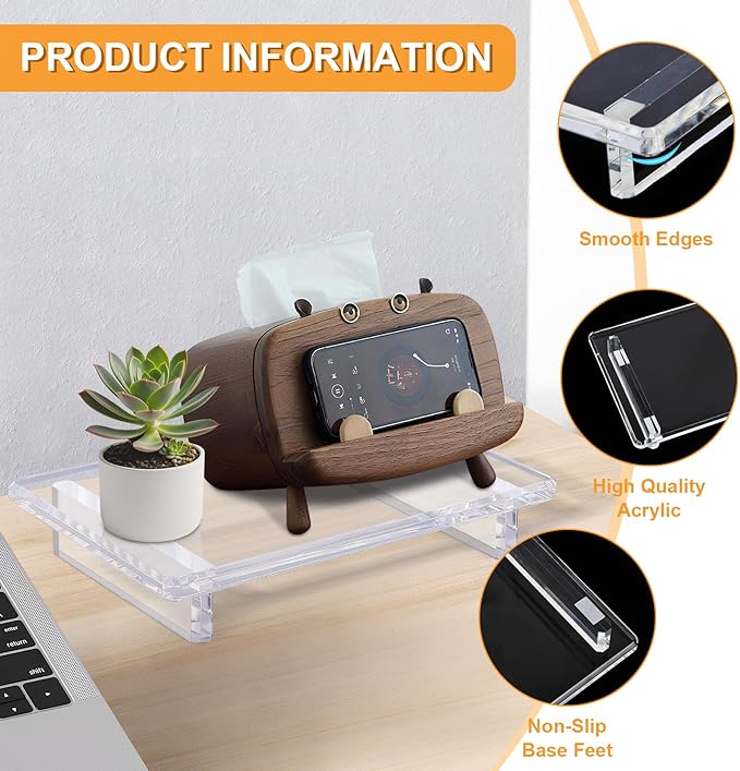 2 Pack Acrylic Soap Dish Tray 9"×5.9"×1.5" – Clear Waterproof Counter-top Organizer for Bathroom, Kitchen, Vanity, Soap, Plants, Candles (Large)