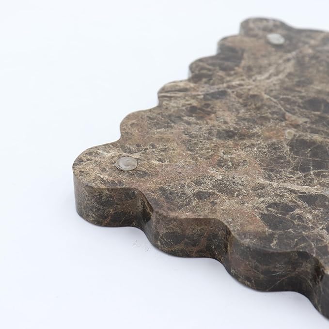 Square Marble Decorative Tray with Scalloped Edge, Luxury Natural Stone Bathroom Vanity Tray, Dresser Top Perfume Coffee Home Kitchen Sink Tray, Key Trinket Ring