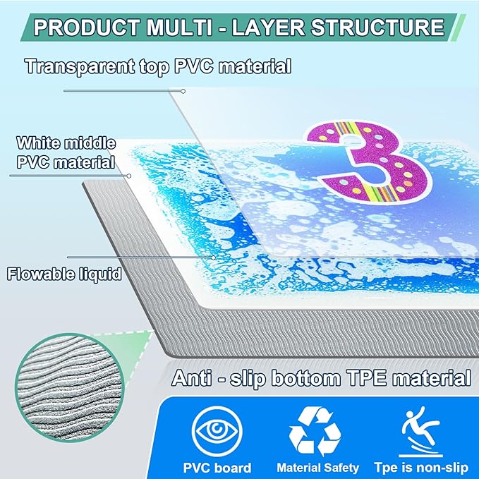 Sensory Floor Mats Kids Autism - Liquid Sensory Tiles with Numbers for Children Over Three Years Old- Sensory Floor Pads for Classroom