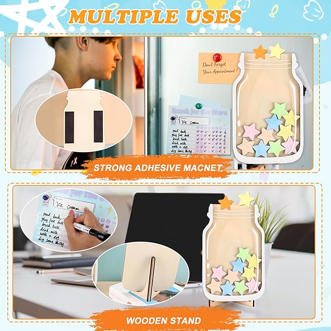 Magnetic Reward Jar, Star Reward Jar Set for Kids Potty Training Reward Jar System for Classroom, Magnetic Reward Jar for Classroom Board Behavior Management Home Reward Jar (White)