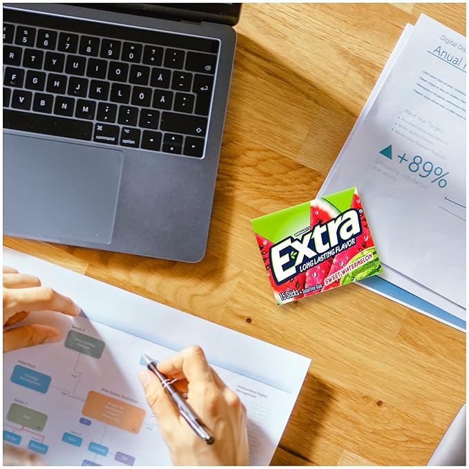 EXTRA Gum Sweet Watermelon Sugarfree, Bulk, Individually Wrapped, Long-Lasting Juicy Watermelon Flavor, Perfect for Fresh Breath at School, Work, and Travel 15 Count, Pack of 10