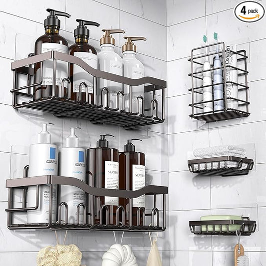 EUDELE 5-Pack Rustproof Stainless Steel Shower Caddy – No Drill Adhesive Bathroom Organizer with Large Capacity, Spacious Shower Shelves for Inside Shower, Kitchen & Home Decor Storage-XL Size
