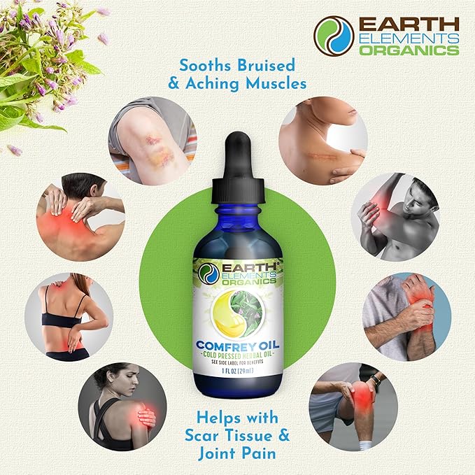 Comfrey Oil Raw with Sunflower Oil, Infused, Pressed Herbal Remedy, Support for Bruises, Sore Muscles, and Healthy Skin, Organic Skincare for All Skin Types - 1 fl oz