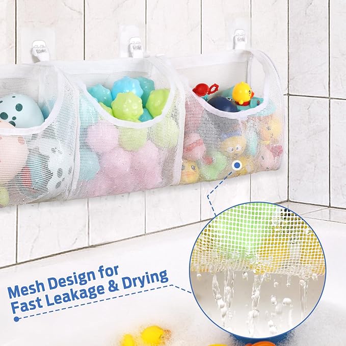 Goowin Bath Toy Storage, Bath Toy Holder, 3 Compartment Large Openings Bath Toy Organizer, Large Capacity Bath Tub Toy Holder, Kids Bathtub Toy Storage For Accessing & Sorting Toys (White, Regular)