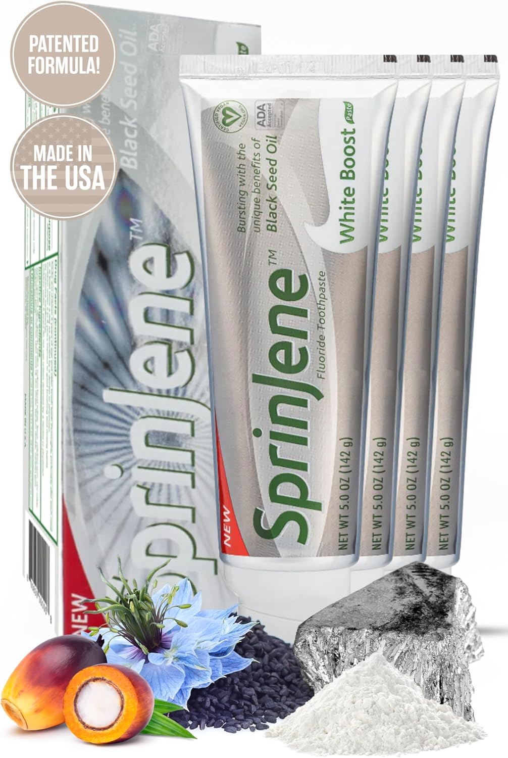 SprinJene Original White Boost | Whitening Toothpaste with Fluoride for Cavity Protection | 4 Pack