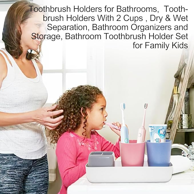 Toothbrush Holder - Bathroom Accessories Set for Kids Toothbrush Holder, Kids Bathroom Decor, Kids Bathroom Set for Countertop, Blue & Red