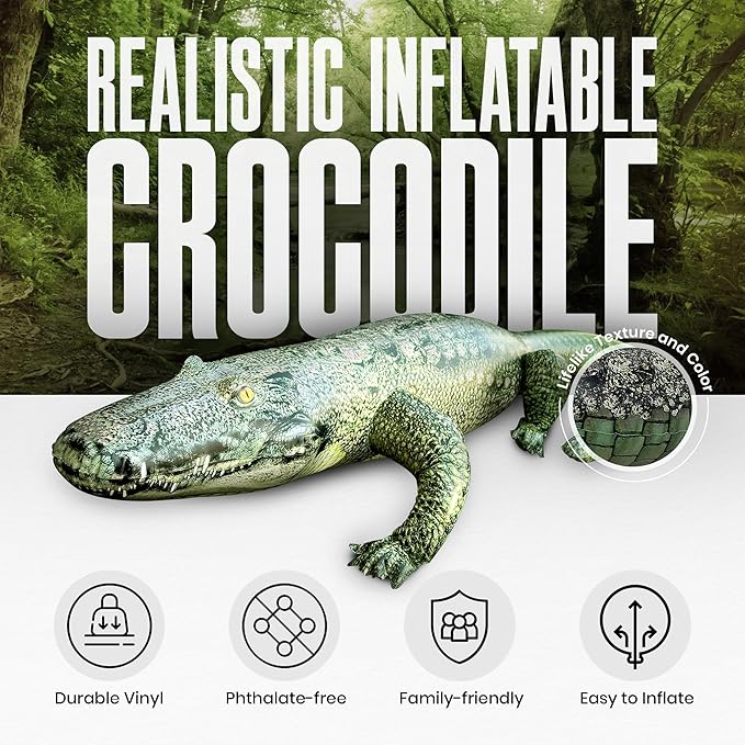 Jet Creations Alligator Inflatable 49"L (76" Head to Tail) – Green with Armor Imprint – Realistic Animal Toy, Sports Mascot, Thanksgiving and Christmas Decorations, Holiday Home Decor, 1 pc