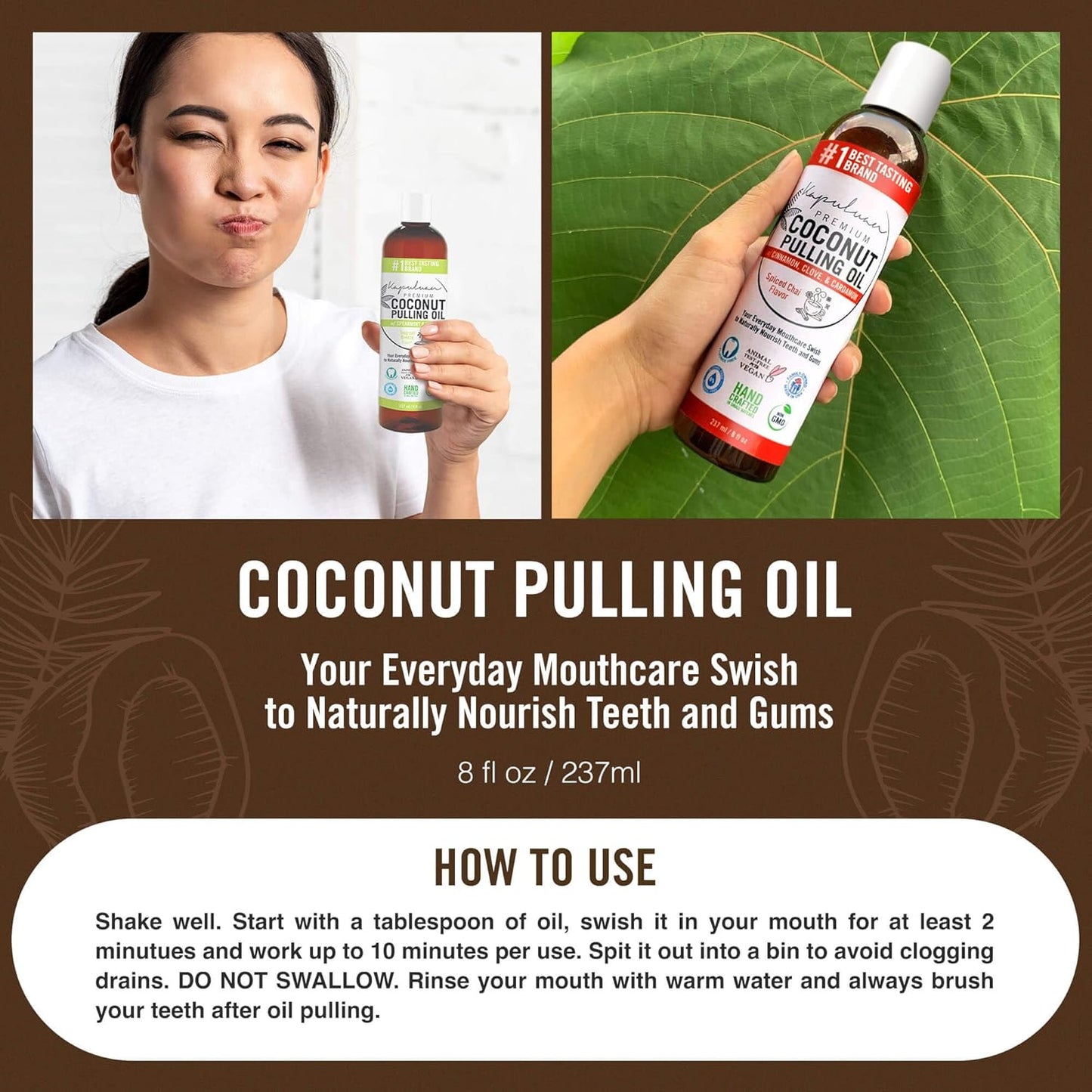 Kapuluan Coconut Oil Pulling for Teeth and Gums Mouthwash, 100% Pure and Natural, Non-GMO, Ayurvedic – Refreshing Rose Clove Essential Oils