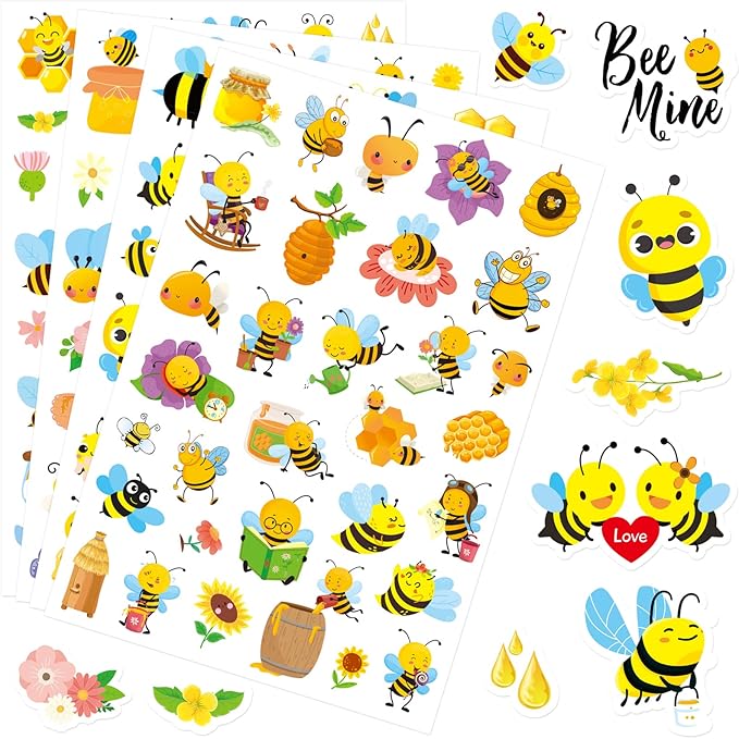 Bumble Bee Stickers Summer Spring Happy Honey Bee Decal Sticker 660 Counts Party Cute Gifts Goodie Bags Decor Game Rewards Birthday Party Favors Water Bottle Sticker Laptop Invitation Decor