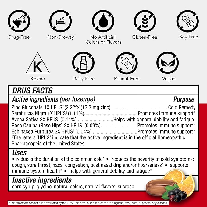 Cold-Eeze Plus Defense Natural Citrus with Elderberry Zinc Lozenges, 25 Ct (Pack of 2)