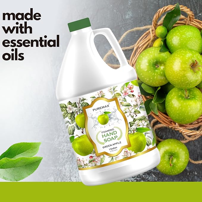 Foaming Hand Soap Refill with Essential Oils | Green Apple | Moisturizing | All-Natural | Made in USA | 128 Fl Oz (1 Gallon) |