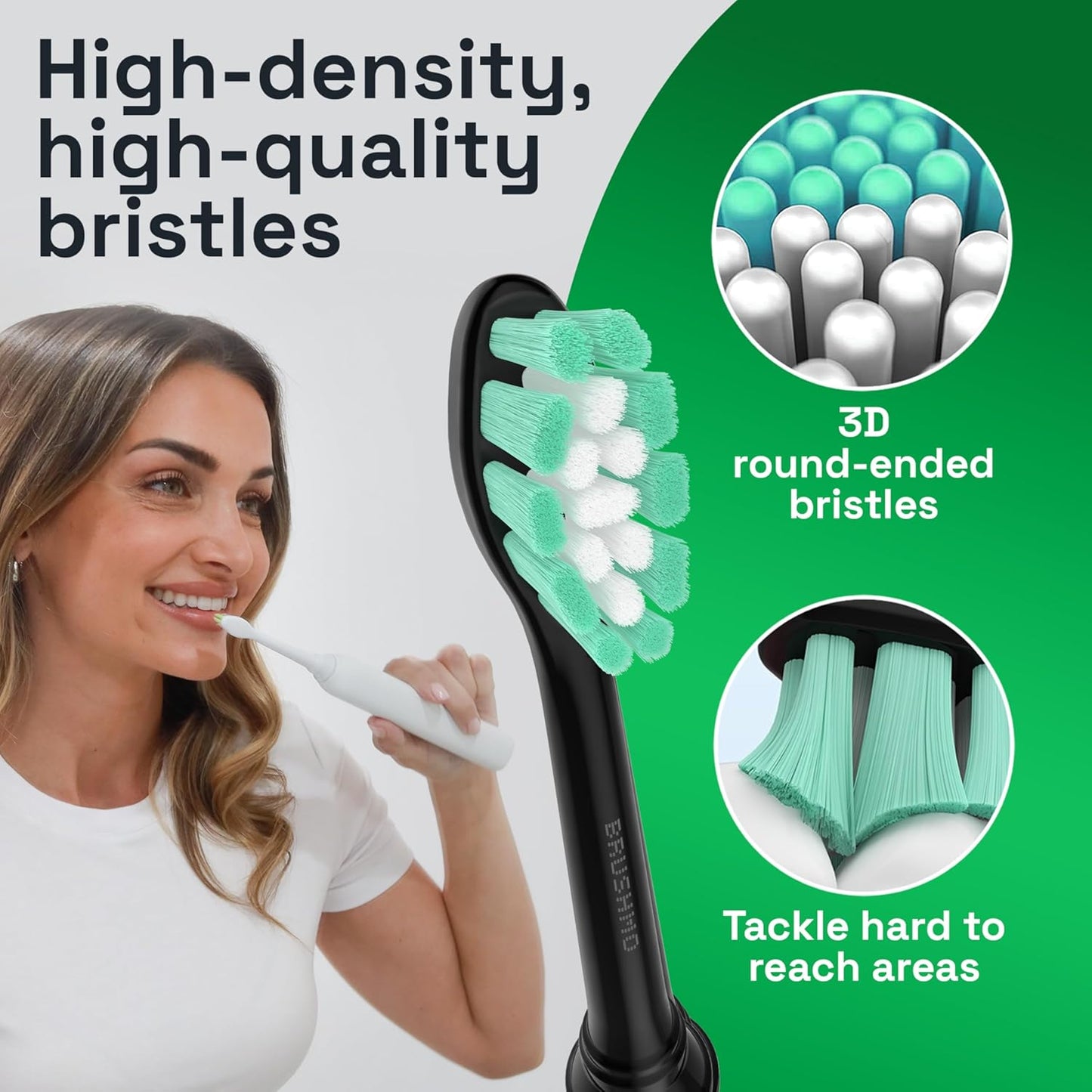 Brushmo Plaque Control Replacement Toothbrush Heads, Compatible with Philips Sonicare Click-on Electric Toothbrush Handles, 8 Standard Replacement Heads, SoftDuPont Bristles, BM928bk, Black