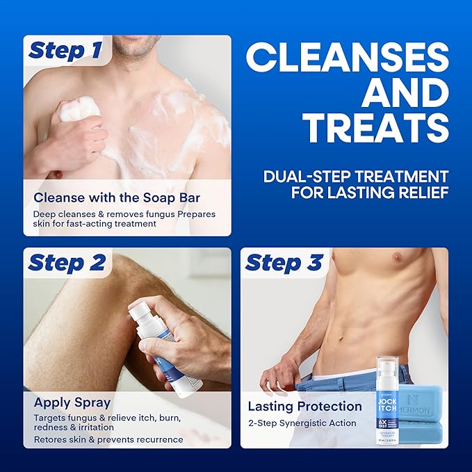 Hermon Antifungal Jock Itch Spray & Soap Kit: Powerful Treatment of Antifungal Spray & Soap for Jock Itch with 2.01 fl.oz & 2 Bars - Fast & Effective Relief of Itching, Burning, Redness, & Irriation