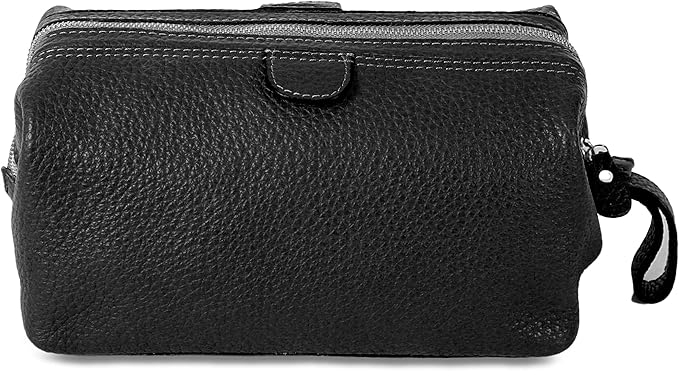 KomalC Premium Buffalo Leather Toiletry Bag for Men & Women – Leather Dopp Kit With Water resistant Lining, Premium Toiletry Travel Pouch, Unisex Wash Bag for Toiletries, Gifts for Men and Women