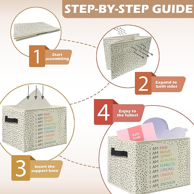 Boho Colorful Inspirational Storage Bins, Positive Affirmation Gifts for Kids Collapsible Storage Box Laundry Basket with Handle for Playroom Home Bedroom Bathroom Clothes Toys Books