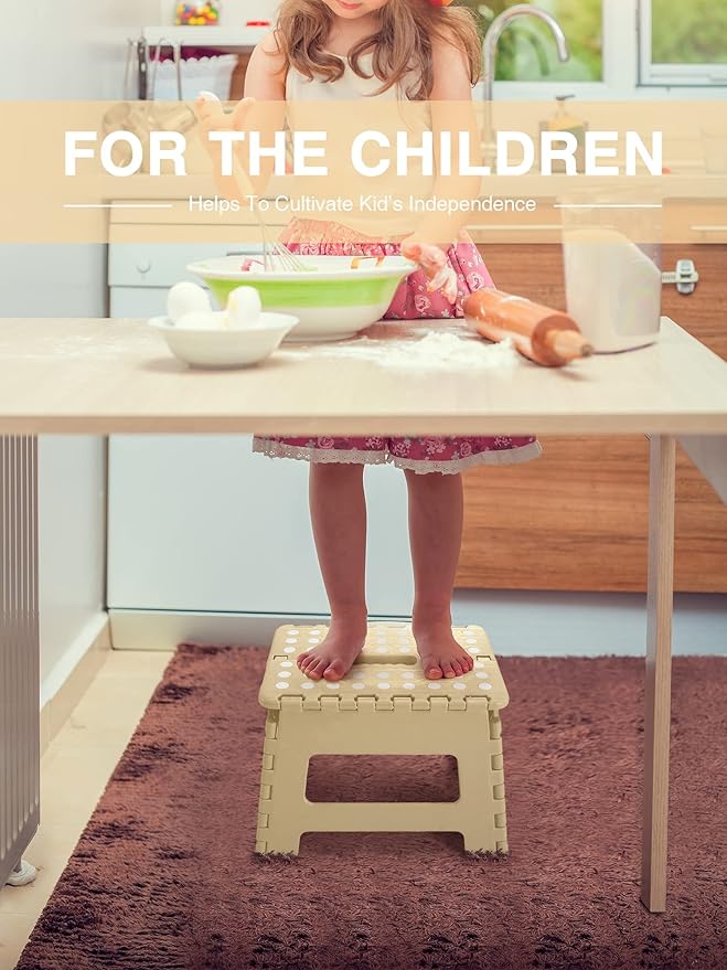 Dyforce Folding Step Stool 9 Inch, Kids Step Stool, Heavy Duty Step Stools for Adults, Compact Foot Stools, Light-Weight Toddler Step Stools for Kitchen, Bathroom, Holds Up to 300 lbs (Khaki)