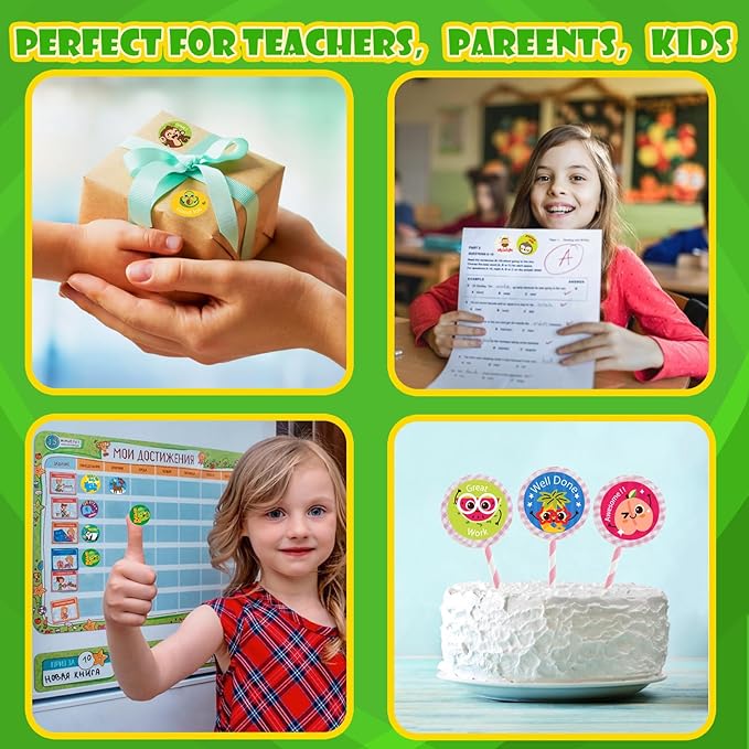 3 Rolls Motivational Stickers for Kids 1500 Pcs Round Animal Incentive Stickers for School Classroom Potty Training Rewards (Cute Animals)