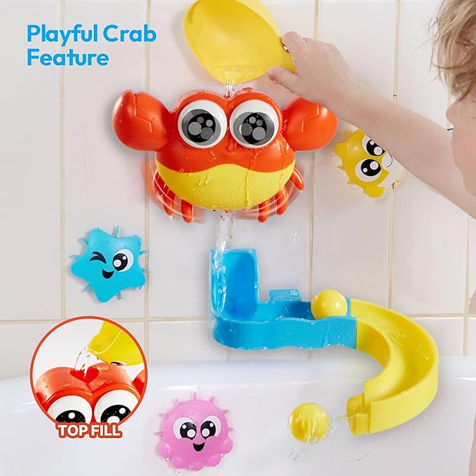 lalalark Bath Toys for Kids, 7-in-1 Shower Bathtub Toy with Crab, Whale, Rotating Fish & Slide Track, Interactive Water Play Set with Pour & Spray Fun for Toddlers, Boys & Girls Gifts for Christmas