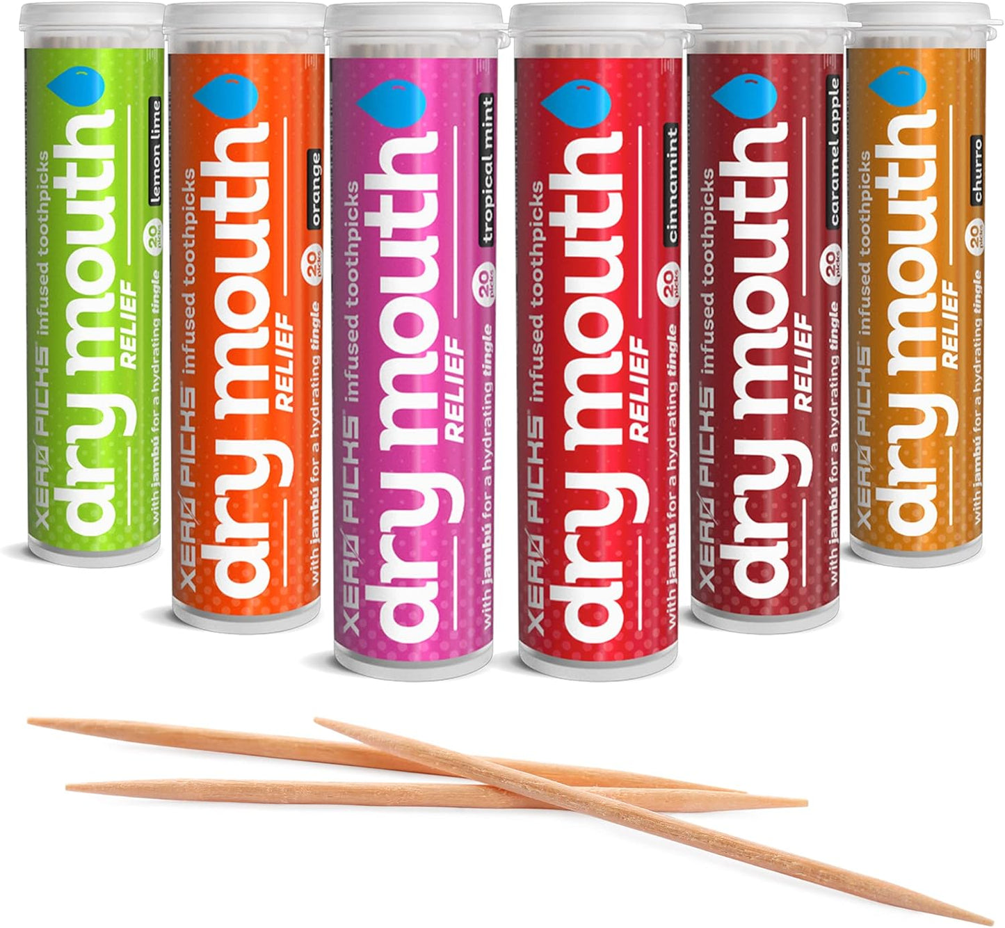 Xero Picks Dry Mouth - Infused Flavored Toothpicks for Long Lasting Fresh Breath & Dry Mouth Prevention (Variety 6 Pack)