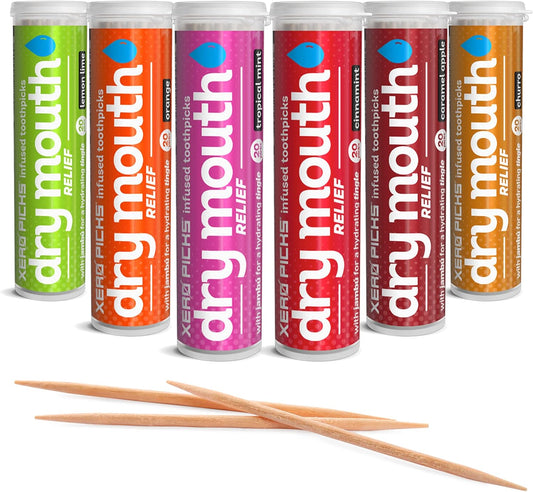 Xero Picks Dry Mouth - Infused Flavored Toothpicks for Long Lasting Fresh Breath & Dry Mouth Prevention (Variety 6 Pack)