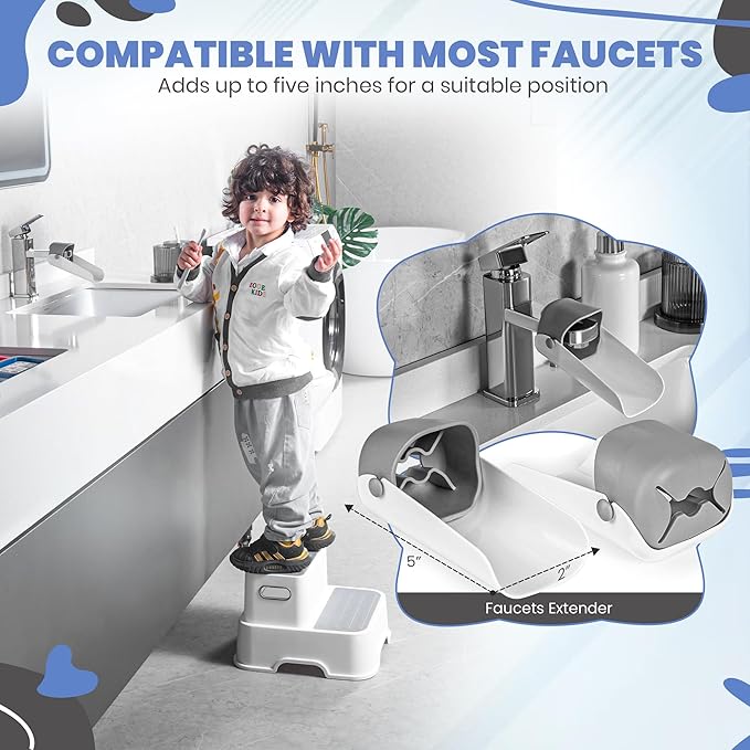 Step Stool, Toilet seat & Faucet Extender for Toddlers with Detachable Step, Non-Slip Floor & Step Pads – Stool Helper for Kids for Kitchen Counter, Bathroom Sink, and Bedroom