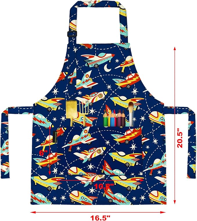 BeeGreen Kids Cooking Aprons w Adjustable Strap Kitchen Aprons w Front Pocket for Kids Toddler Painting Baking Artist