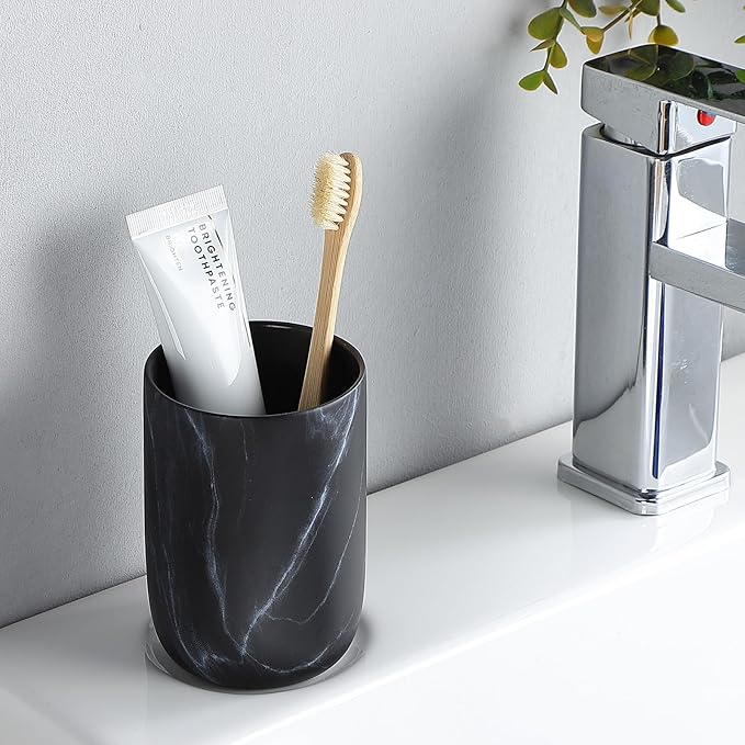 Black Marble Toothbrush Holder - Ceramic Toothbrush Holders for Bathrooms Toothbrush Toothpaste Holders Set, Black Bathroom Tumbler Cups Reusable Toothbrush Mouthwash Cup, Bathroom Counter Organizer.