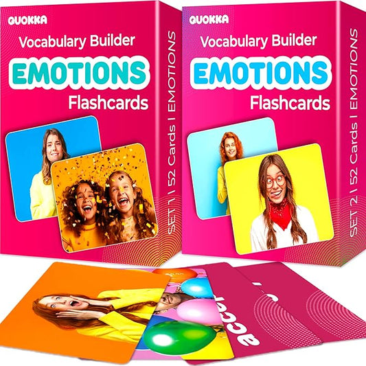 QUOKKA 104 Flash Cards for Kids and Adults - Real-Life Large Preschool Flash Cards for Speech Therapy, ABA Therapy, ESL Teaching, Early Childhood Education, Emotions Vocabulary Building Cards