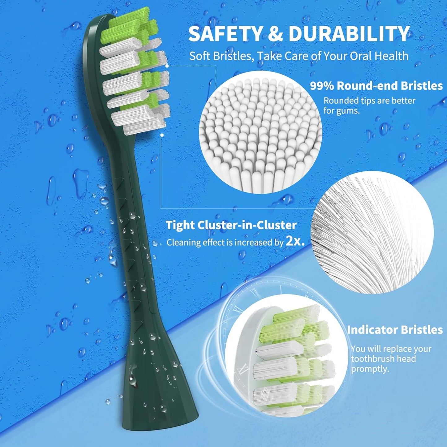 Toothbrush Replacement Heads Compatible with Philips One Series Sonicare Rechargeable Toothbrush BH1022/08, 10 Pack Replacement Heads, Soft Bristles, Sage Green